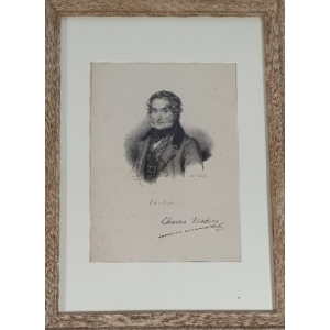 Gravure met handtekening Jean Charles Emmanuel Nodier 1780-1844